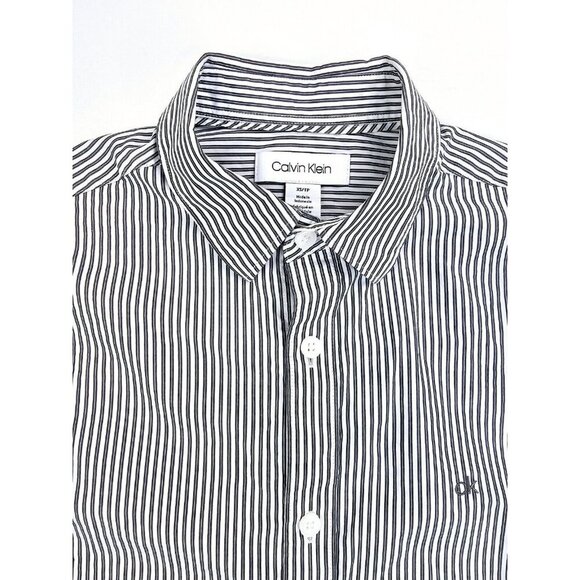 Calvin Klein Size XS Mens Black White Stripe Embroidered Chest Logo Cotton Shirt - Picture 1 of 11